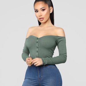 An Olive long sleeved crop top